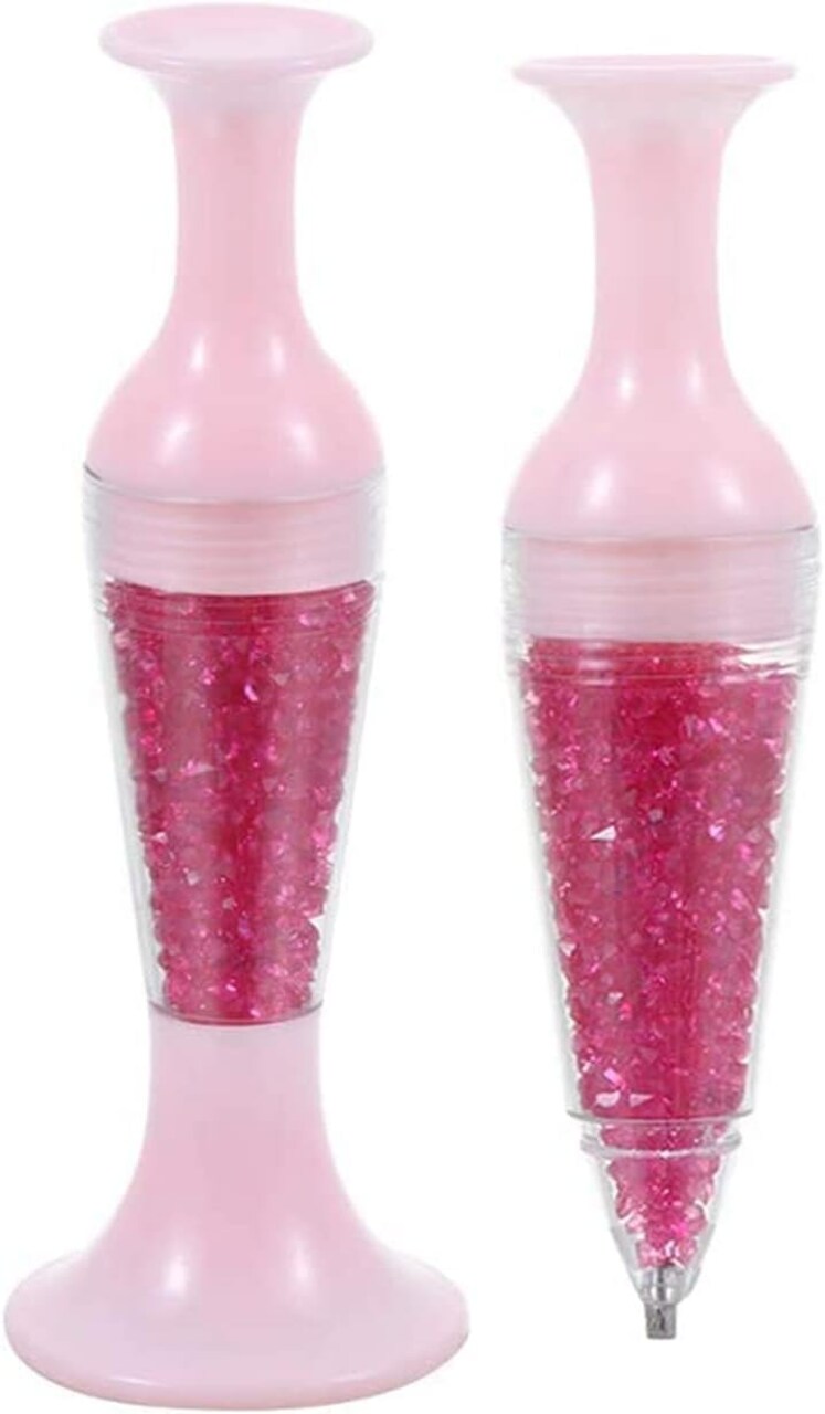 Pink 5D Diamond Pen for Painting Pen, Flower Pot Shaped Comfort Grip Standable Ergonomic Point Drill Pen for Painting and Nail Art,Diamond Pen for Painting Kits and Accessories